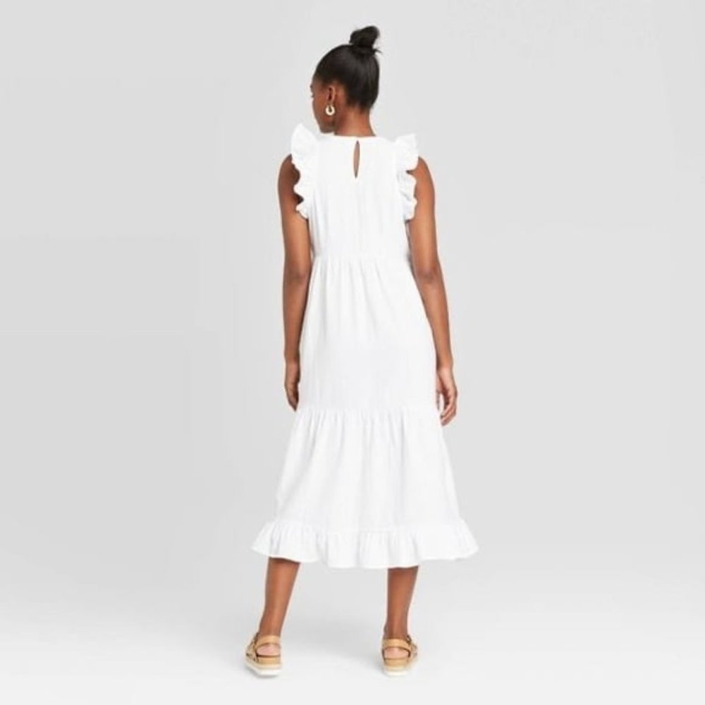 New Universal Thread White Tiered Ruffle Dress - Picture 3 of 7